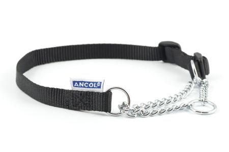 Nylon Check Chain Collar Black 35-45cm Size 2-4