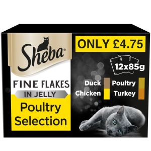 Sheba Fine Flakes Adult 1+ Pouches Mixed Poultry Selection in Jelly 12 x 85g (MPP Â£4.75)